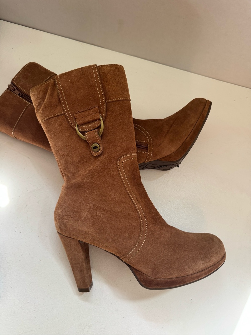 VTG 90s Skechers 8.5 Suede  Tan Brown  Heel Bratz Platform Boots